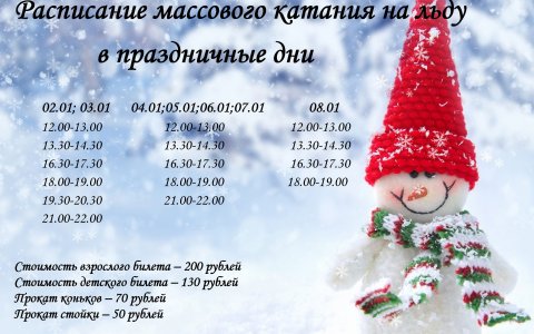 Расписание массового катания на льду в ФОКе с 2 по 8 января