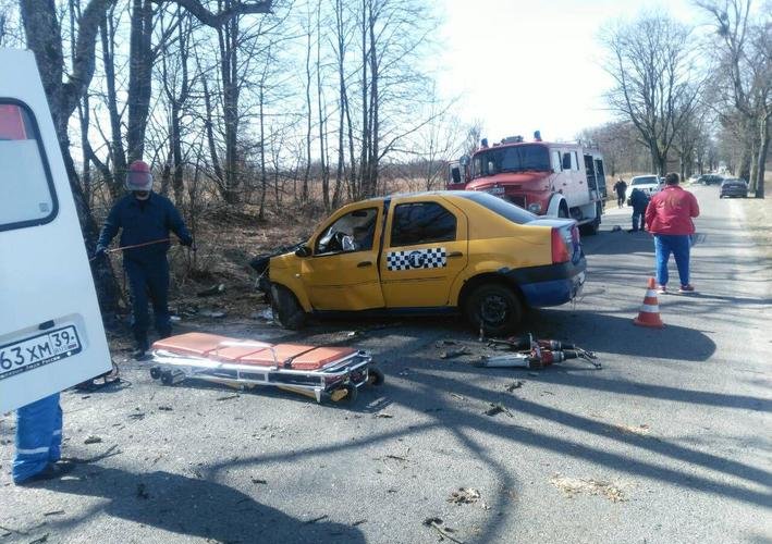 На гусевской трассе такси врезалось в дерево, пострадал 29-летний водитель