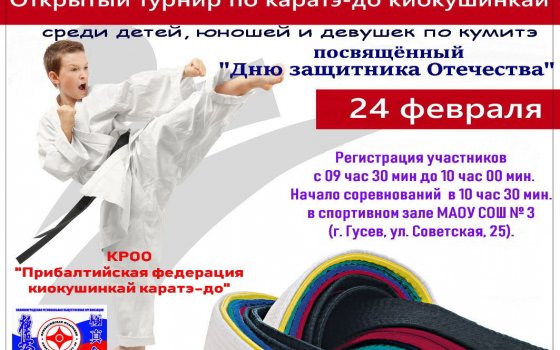 24 февраля в Гусеве пройдет открытый турнир по кумитэ, посвященный Дню защитника Отечества