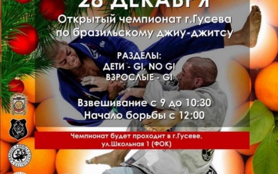 28 декабря в Гусеве пройдет открытый чемпионат по бразильскому джиу-джитсу
