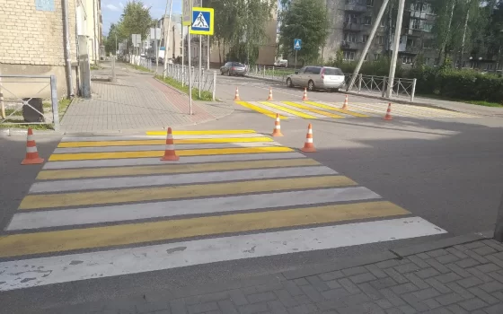 В Гусеве к учебному году обновляют разметку на пешеходных переходах