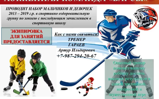 Команда «Барсы» проводит набор мальчиков и девочек группу по хоккею
