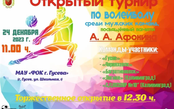 24 декабря в Гусеве пройдёт открытый турнир по волейболу среди мужских команд