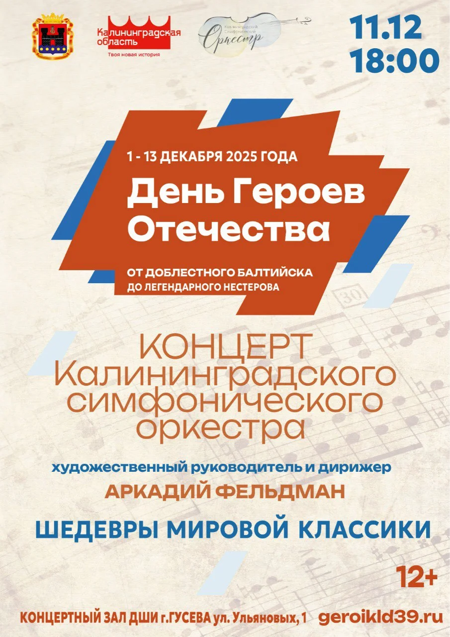 Калининградский симфонический оркестр выступит в Гусеве с концертом ко Дню Героев Отечества