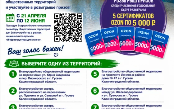Выбирайте территорию для благоустройства в Гусеве и выигрывайте сертификаты на Ozon